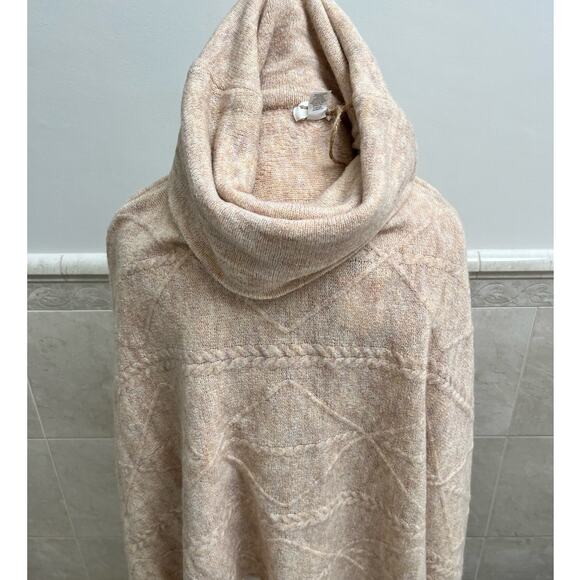 Women's Cowl Turtleneck Oversized Poncho Sweater One Size, World Market, Cream - Picture 2 of 12
